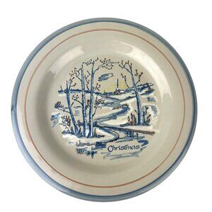 Louisville Stoneware Kentucky Christmas Blue Cream Pottery Plate Holiday Decor